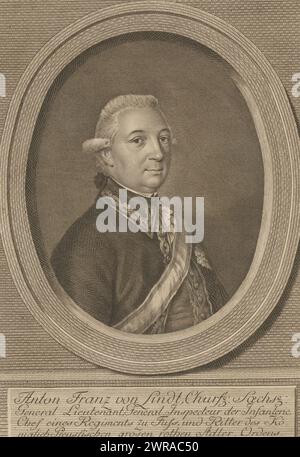 Porträt von Anton Franz Hermann von Lindt, Druckerei: H.W. Scheibner, nach Entwurf: H. Schmidt, 1740 - 1799, Papier, Gravur, Höhe 310 mm x Breite 215 mm, Druck Stockfoto