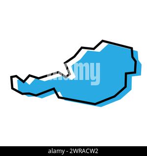 Vereinfachte Karte für Österreich. Blaue Silhouette mit dicker schwarzer Kontur isoliert auf weißem Hintergrund. Einfaches Vektorsymbol Stock Vektor