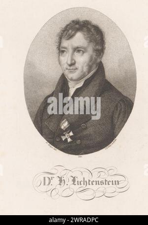 Porträt von Martin Hinrich Lichtenstein, Druckerei: Karl Eduard Weber, nach Zeichnung von Franz Krüger, Berlin, 1833, Papier, Kupferstich, Höhe 197 mm x Breite 131 mm, bedruckt Stockfoto