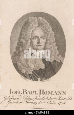 Porträt von Johann Baptist Homann, Druckerei: Konrad Westermayr, nach Malerei von Johann Kenckel, Deutschland, 1775 - 1834, Papier, Höhe 155 mm x Breite 90 mm, Druck Stockfoto