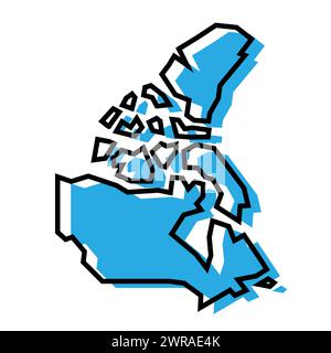 Vereinfachte Karte für Kanada. Blaue Silhouette mit dicker schwarzer Kontur isoliert auf weißem Hintergrund. Einfaches Vektorsymbol Stock Vektor