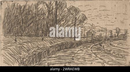 Landschaft mit Straße, Waldrand und Strommasten, Druckerei: Maurits van der Valk, (signiert vom Künstler), 1867 - 1918, Papier, Ätzung, Trockenpunkt, Höhe 103 mm x Breite 199 mm, bedruckt Stockfoto