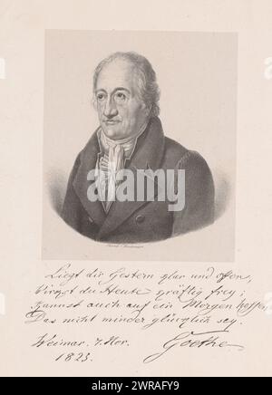 Porträt von Johann Wolfgang von Goethe, darunter ein vierzeiliges Gedicht von ihm und seine Unterschrift., Druckerei: Anonym, Drucker: Johannes Paulus Houtman, Verlag: C. van der Post (II), Utrecht, 1832, Papier, Höhe 348 mm x Breite 267 mm, Druck Stockfoto