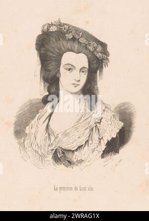 Porträt von Marie-Thérèse Louise de Savoye, La Princesse de Lamballe (Titel auf Objekt), Druckerei: Henry Brown, 1826 - 1870, Papier, Holzstich, Höhe 250 mm x Breite 163 mm, Druck Stockfoto