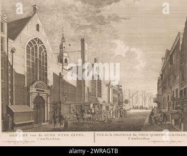 Ansicht der Sint-Olofskapel (Oudezijds Kapel) in Amsterdam, Ansicht der Oude Zyds Capel, t' Amsterdam / Vue de la Chapelle du Vieux Quartier de la Ville, d' Amsterdam (Titel auf Objekt), Atlas van Fouquet (Titel der Serie ), Druckerei: Hermanus Petrus Schouten, (möglicherweise), nach Zeichnung von: Hermanus Petrus Schouten, Verlag: Pierre Fouquet, Amsterdam, ca. 1770 - 1783, Papier, Ätzen, Höhe 264 mm x Breite 356 mm, Druck Stockfoto