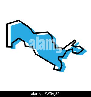 Vereinfachte Landkarte Usbekistan. Blaue Silhouette mit dicker schwarzer Kontur isoliert auf weißem Hintergrund. Einfaches Vektorsymbol Stock Vektor