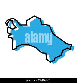 Vereinfachte Karte für Turkmenistan. Blaue Silhouette mit dicker schwarzer Kontur isoliert auf weißem Hintergrund. Einfaches Vektorsymbol Stock Vektor