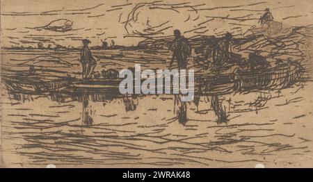 Landschaft mit zwei Figuren auf dem Wasser, im Torf (Originaltitel), Druckerei: Floris Verster, 1889, Papier, Ätzen, Trockenspitze, Höhe 100 mm x Breite 182 mm, bedruckt Stockfoto