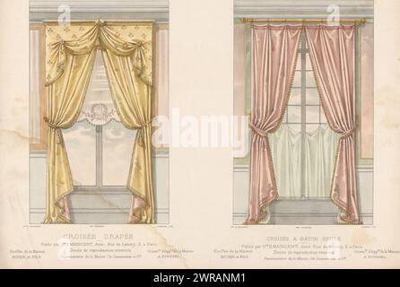 Zwei Fenster mit Vorhängen, Croisée drapée / Croisée a bâton simple (Titel auf Objekt), L'ameublement / Collection Simple (Serientitel), zwei Fenster mit Vorhängen. Druck aus dem 300. Livraison., Druckerei: Léon Laroche, Drucker: Monrocq, Verlag: weduwe Eugène Maincent, Paris, 1895, Papier, Höhe 272 mm x Breite 358 mm, Druck Stockfoto