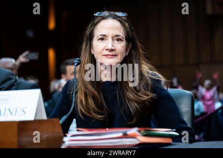 Washington, Usa. März 2024. Avril Haines, Director of National Intelligence, bei einer Anhörung des Geheimdienstkomitees des Senats im US-Kapitol. (Foto: Michael Brochstein/SIPA USA) Credit: SIPA USA/Alamy Live News Stockfoto