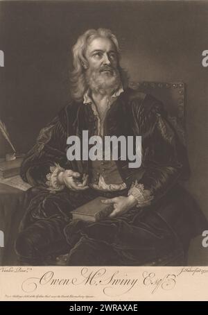 Porträt von Owen MacSwiney Esqr., Druckerei: John Faber (II), nach Malerei von Jean Baptiste van Loo, 1752, Papier, Radierung, Höhe 351 mm x Breite 250 mm, Druck Stockfoto