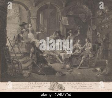Innenraum mit Raucher- und Trinkfirma, The Flämische Unterhaltung (Titel auf Objekt), Most Important Paintings in England (Serientitel), The Most Capital Paintings in England (Serientitel), nummeriert unten links: 13., Druckmacher: William Walker, nach Zeichnung von: Richard Earlom, nach Malen von: Willem van Herp (I), London, Dez-1764, Papier, Ätzen, Gravur, Höhe 480 mm x Breite 603 mm, bedruckt Stockfoto