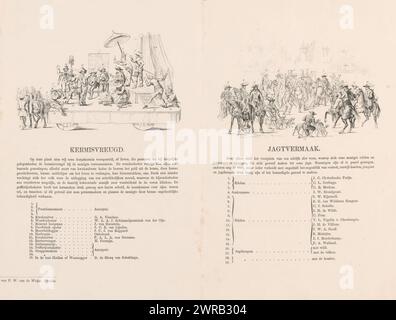 Erklärung und Legende zum sechsten und siebten Druck der Utrecht-Maskerade 1856, Kermisvreugd / Jagtvermaak (Titel auf Objekt), unser Vaterland um die Mitte des 17. Jahrhunderts, präsentiert von Studenten von H. H., Mitgliedern des Mutua Fides, anlässlich des 220. Jahrestages der Utrechtschen Hoogeschool, 25. Juni, 1856 (Titel der Serie), Blatt mit einer Erklärung und Legende für den sechsten und siebten Druck einer Gruppe von sieben Drucken mit einer Erklärung der historischen Maskerade, die von Studenten des Vereins Mutua Fides der Hochschule Utrecht durchgeführt wurde Stockfoto