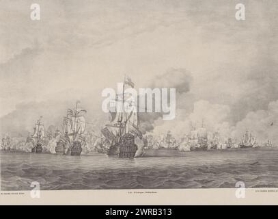 Schlacht von Solebay, Schlacht von Solebay am 7. Juni 1672 zwischen der niederländischen Flotte unter Michiel de Ruyter und der anglo-französischen Flotte unter dem Herzog von York und Vizeadmiral Jean II d'Estrees., Druckerei: Sebastiaan Theodorus Voorn Boers, nach Malerei: Willem van de Velde, Drucker: Lithographie Artistique, Druckerei: Niederlande, Drucker: Rotterdam, 1838 - 1893, Papier, Höhe 491 mm x Breite 664 mm, bedruckt Stockfoto