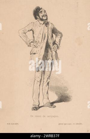 Landsmann, UN voisin de Campaign (Titel über Objekt), französische Typen mit eigenen Augen gesehen (Titel der Serie), Les Francais peints par eux-mêmes (Titel der Serie), Druckerei: Paul Gavarni, Druckerei: Joseph Bara, Druckerei: Gérard, Paris, 1840 - 1842, Papier, Höhe 201 mm x Breite 138 mm, bedruckt Stockfoto