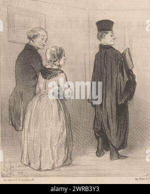 Anwalt zeigt seine Toga seinen stolzen Eltern, Dire pourtant que nous avons un fils qui EST enfin avocat (...) (Titel über Objekt), Good Citizens (Titel der Serie), Les bons bourgeois (Titel der Serie über Objekt), Druckerei: Honoré Daumier, Drucker: Aubert & Cie., Paris, 1846, Papier, Höhe 345 mm x Breite 235 mm Stockfoto