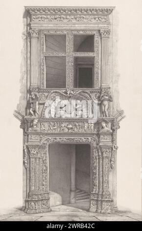 Renaissance-Portal von Maison Dupré-Latour de Valence, Maison à Valence (Titel über Objekt), mittelalterliche Architektur (Titel der Serie), Le Moyen-Age monumental et archéologique (Titel der Serie über Objekt), Druckerei: Alfred Guesdon, nach Zeichnung von Nicolas Marie Joseph Chapuy, Drucker: Benard Lemercier & Cie, Paris, 1840 - 1851, Papier, Höhe 434 mm x Breite 296 mm, Druck Stockfoto