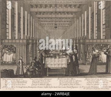 Krankenhausstation in der Hôpital de la Charité de Paris, L'Infirmerie de l'Hospital de la Charity de Paris. (Titel zum Objekt), Druckerei: Abraham Bosse, nach eigenem Entwurf von: Abraham Bosse, Verlag: Herman Weyen, 1642–1643, Papier, Ätzen, Gravur, Höhe 261 mm x Breite 325 mm, bedruckt Stockfoto