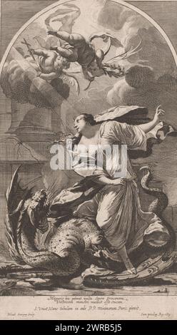 Margarete von Antiochia tötet den Drachen, Druckerei: Michel Dorigny, nach Malerei von: Simon Vouet, Lodewijk XIII (koning van Frankrijk), Druckerei: Frankreich, nach Malerei von: Paris, 1639, Papier, Gravur, Radierung, Höhe 342 mm x Breite 191 mm, bedruckt Stockfoto