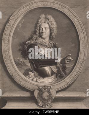 Porträt von Louis Alexander von Bourbon, Louis Alexandre de Bourbon comte de Toulouze amiral de France. (Titel zum Objekt), Druckerei: Pierre Drevet, nach Malerei von: Hyacinthe Rigaud, Jean-Baptiste Thibault, Frankreich, 1714, Papier, Gravur, Höhe 467 mm x Breite 382 mm, bedruckt Stockfoto