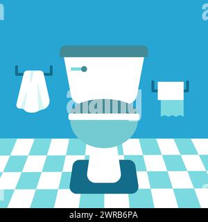 Flache Blaue Toilette Im Badezimmer Stock Vektor