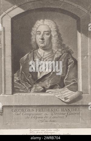 Porträt von Georg Friedrich Händel, Druckerei: Georg Friedrich Schmidt, Paris, 1722 - 1775, Papier, Gravur, Ätzen, Höhe 287 mm x Breite 205 mm, bedruckt Stockfoto