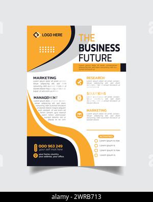 Business Flyer oder modernes Business Faltblatt in Gelb und Schwarz Stock Vektor