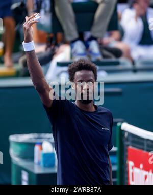 11. März 2024 Gael Monfils aus Frankreich reagiert auf einen Punktgewinn gegen Cameron Norrie aus Großbritannien während der BNP Paribas Open in Indian Wells, CA. Charles Baus/CSM Stockfoto