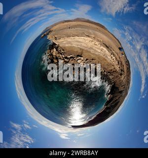 Der Kreis - Panorama: Luftbild: Duenenlandschaft, Atlantischer Ozean bei Istmo de La Pared, Jandia, Fuerteventura, Kanarische Inseln, Spanien/Fuertev Stockfoto