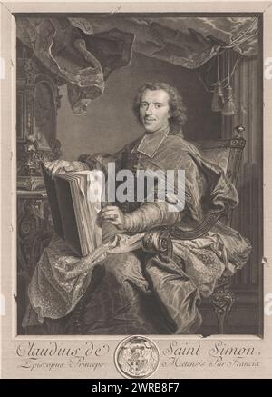 Porträt von Claude de Saint-Simon, Druckerei: Jean Daullé, nach Malerei von Hyacinthe Rigaud, Paris, 1744, Papier, Radierung, Gravur, Höhe 524 mm x Breite 390 mm, bedruckt Stockfoto