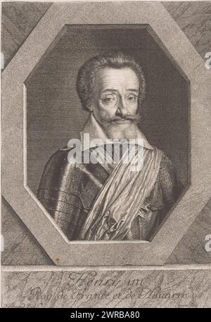 Porträt von Heinrich IV., König von Frankreich und Navarra, Druckerei: Jean Morin, nach Malerei von Louis Ferdinand i Elle, 1640 - 1650, Papier, Radierung, Höhe 315 mm x Breite 216 mm, Druck Stockfoto