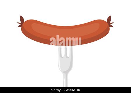 Vektor flache Wurst und Gabel Großaufnahme isoliert auf einem weißen Hintergrund. Designvorlage Für Cartoon-Wurst Stock Vektor