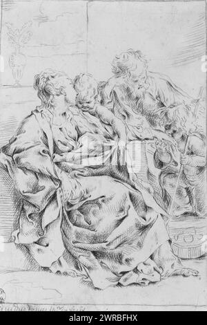 Die Heilige Familie mit St. Johannes der Täufer, Quidus Renus, Inv ... fecit., Reni, Guido, 1575-1642, nach diesem Künstler. Italien, 17. oder 18. Jahrhundert, Jesus Christus, Familie, Kreidezeichnungen, Italienisch, 1600-1800., Kreidezeichnungen, Italienisch, 1600-1800, 1 Zeichnung: Rotkreide, Blatt 20,6 x 14,0 cm (8 1/8 x 5 9/16 Zoll Stockfoto
