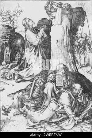 Christus betet auf dem Ölberg, M.S., Bartsch, 9. Leher (?), 19., Schongauer, Martin, aktiv 15. Jahrhundert, Künstler, zwischen 1450 und 1491, Jesus Christus, Stiche, 1450-1500., Stiche, 1450-1500, 1 Druck: Gravur Stockfoto