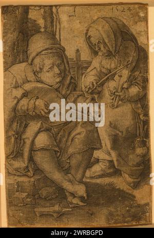 Musiker, L rückseitig gedruckt., Lucas, van Leyden, 1494-1533, Künstler, 1524., Musiker, 1520-1530, Stiche, 1520-1530., Gravuren, 1520-1530, 1 Druck: Gravur, 11,5 x 7,5 cm Stockfoto