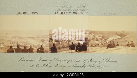 Panoramablick auf das Lager der Army of Potomac in Cumberland Landing, am Pamunky River, Mai 1862, fotografiert im Mai 1862, gedruckt später, Military Camps, Union, Virginia, Cumberland, 1860-1870, Panoramafotos, 1860-1870., Panoramafotos, 1860-1870, Fotoabzüge, 1860-1870, 2 Fotoprints Stockfoto