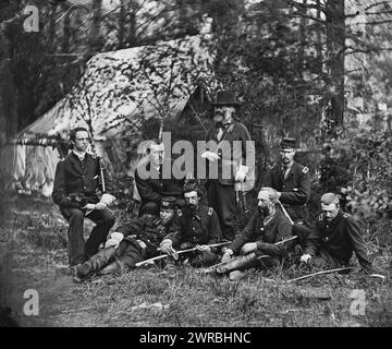 Harrison's Landing, Virginia. General Samuel P. Heintzelman und Stab, 7. August 1862, Vereinigte Staaten, Geschichte, Bürgerkrieg, 1861-1865, Glasnegative, 1860-1870, Stereographen, 1860-1870, 1 negativ: Glas, Stereogramm, nasses Kollodion, 4 x 10 Zoll Stockfoto