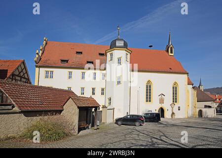 Kirche St. Johannes des Täufers, Wahrzeichen, Iphofen, Unterfranken, Franken, Bayern, Deutschland Stockfoto