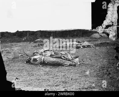 Gettysburg, Pennsylvania. Konföderierte Soldaten, als sie nahe dem Zentrum des Schlachtfeldes fielen, Gardner, Alexander, 1821-1882, Fotograf, 1863. Juli, Vereinigte Staaten, Geschichte, Bürgerkrieg, 1861-1865, Glas-negative, 1860-1870, 1 negativ: Glas, feuchtes Kollodion Stockfoto