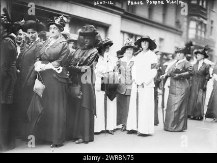 Friedensparade, Foto zeigt Teilnehmer der Frauenfriedensparade auf der Fifth Avenue in New York City am 29. August 1914 kurz nach Beginn des Ersten Weltkriegs, 29. August 1914, Glass negative, 1 negative: Glass Stockfoto