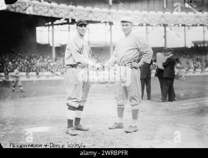 Roger Peckinpaugh, New York AL und Larry Doyle, New York NL (Baseball), 1914, Glass negative, 1 negative: Glass Stockfoto