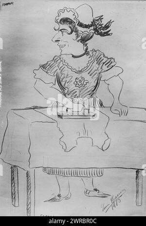 Farrar als Sans-Gene-Cartoon zeigt einen von Enrico Caruso gezeichneten Cartoon, der die Opernsängerin Geraldine Farrar (1882–1967) in der Oper Madame Sans-Gene zeigt, die im Januar 1915 am Metropolitan Opera House in New York City aufgeführt wurde., 1915, Glass negative, 1 negative: Glass Stockfoto