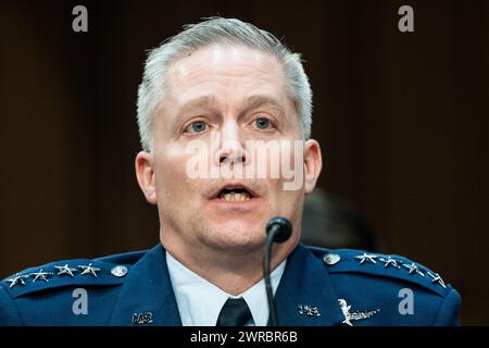 Washington, Usa. März 2024. General Timothy Haugh, Direktor der National Security Agency (NSA), spricht bei einer Anhörung des Geheimdienstkomitees des Senats im US-Kapitol. Quelle: SOPA Images Limited/Alamy Live News Stockfoto