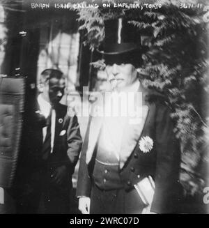 Baron Ishii ruft den Kaiser in Tokio auf, Foto zeigt Viscount Ishii Kikujirō (1866–1945), einen japanischen Diplomaten, der zwischen 1915 und 1916 als Außenminister Japans diente. 1910 und ca. 1915, Tokio, Glasnegative, 1 negativ: Glas Stockfoto