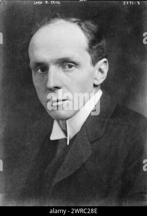 Lord R. Cecil, Foto zeigt Lord Robert Cecil (1864–1958), 1. Viscount Cecil of Chelwood, der als britischer Kriegsminister diente und ein Verfechter des Völkerbundes war. 1915 und ca. 1920, Glasnegative, 1 negativ: Glas Stockfoto