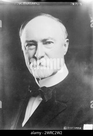 C.W. Fairbanks, Foto zeigt Indiana Senator Charles Warren Fairbanks (1852–1918), der auch Vizepräsident unter Präsident Theodore Roosevelt war. 1915 und ca. 1920, Glasnegative, 1 negativ: Glas Stockfoto