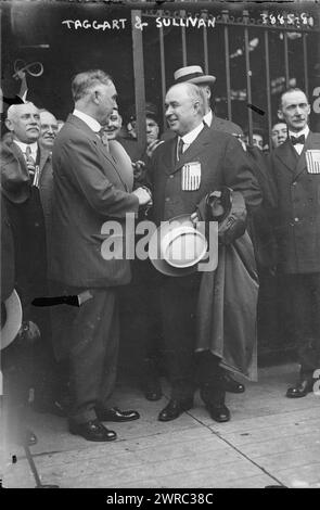 Taggart & Sullivan, Foto zeigt Thomas Taggart (1856–1929) (links), Senator aus Indiana und Roger Sullivan (1861–1970), Mitglied der Cook County Democratic Organization, auf der Demokratischen Nationalversammlung 1916 in St. Louis, Missouri vom 14.-16. Juni 1916, Glas-negative, 1 negativ: Glas Stockfoto