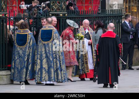 London, UK, 11. März 2024. Prinzessin Anne verlässt den Commonwealth Day, der seit den 1970er Jahren jedes Jahr in der Westminster Abbey gefeiert wird. In diesem Jahr jährt sich das 75. Jahrestag der Gründung des Commonwealth. Quelle: Eleventh Photography/Alamy Live News Stockfoto