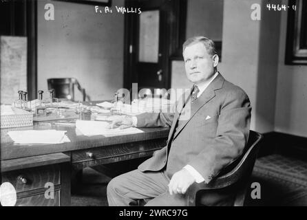 F.A. Wallis, Foto zeigt Frederick Albert Wallis (1869–1951), der Vierte stellvertretende Polizeikommissar von New Yok City, US-Kommissar für Einwanderung, New York City Department of Corrections Commissioner und Delegierter des Demokratischen Nationalkonvents war. 1915 und ca. 1920, Glasnegative, 1 negativ: Glas Stockfoto