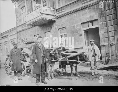 Wolle, die zum Waschen in den Fluss gebracht wurde, Foto wahrscheinlich im Zusammenhang mit dem armenischen Relief in Armenien oder im Osten der Türkei. Der Mann hinten in der Nähe von Gebäuden ist derselbe Mann (rechts) im Bild von Menschen, die auf der Veranda mit Wollstapeln stehen (LC-B2-4490-11)., zwischen ca. 1915 und ca. 1920, Glasnegative, 1 negativ: Glas Stockfoto
